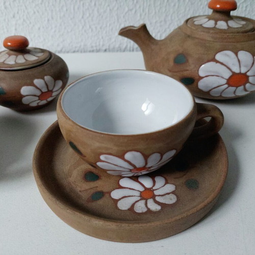 Vintage clay tea set used, 1970s
