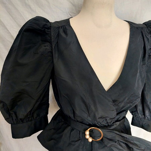 Zara black taffeta blouse used, size M