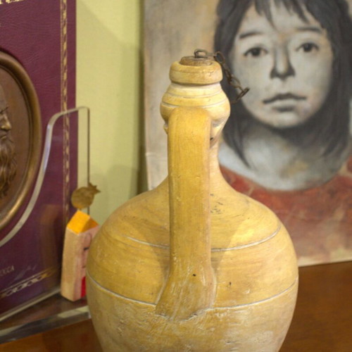 Mediterranean terracotta olive oil jug used, Apulian pottery