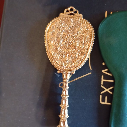 Brudgino vintage hand mirror used, 13 inches, velvet handle