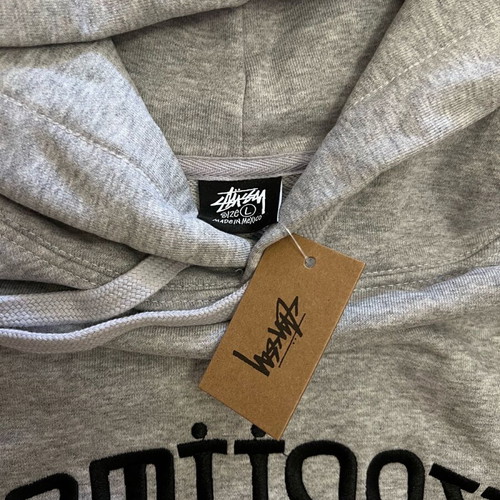 Stussy Hoodie embroidered logo new, large, gray