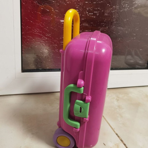 Children's plastic toy suitcase with wheels and unicorn picture used