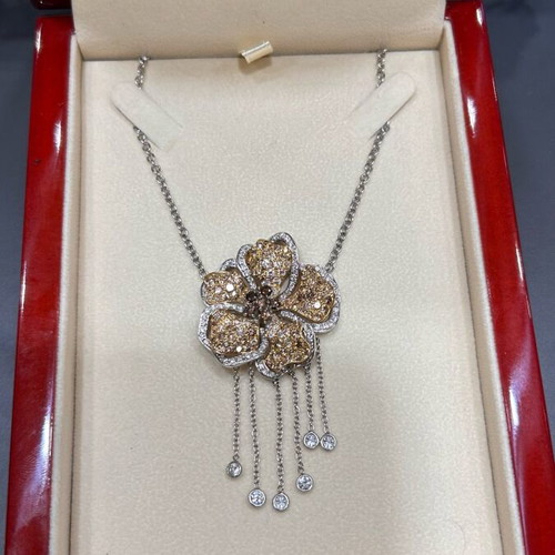 K18 white and yellow gold pendant necklace with diamonds and certificate