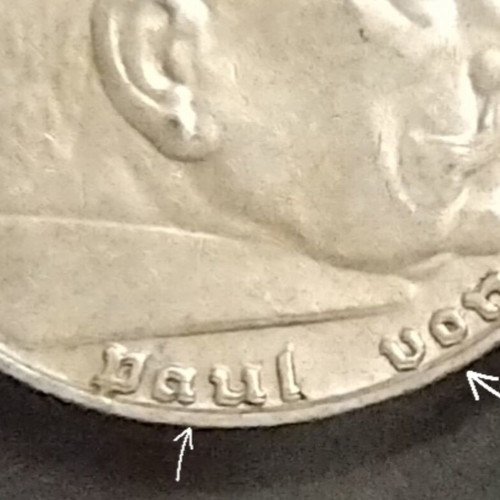 Germany 2 Mark 1937 Silver Coin Double Die Reverse Error