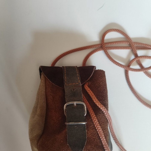 Handmade leather pouch shoulder bag used, suede, vintage style