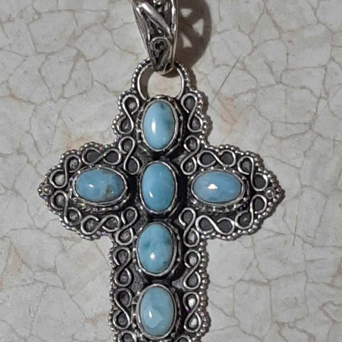 Silver 925 cross with larimar in antique style new