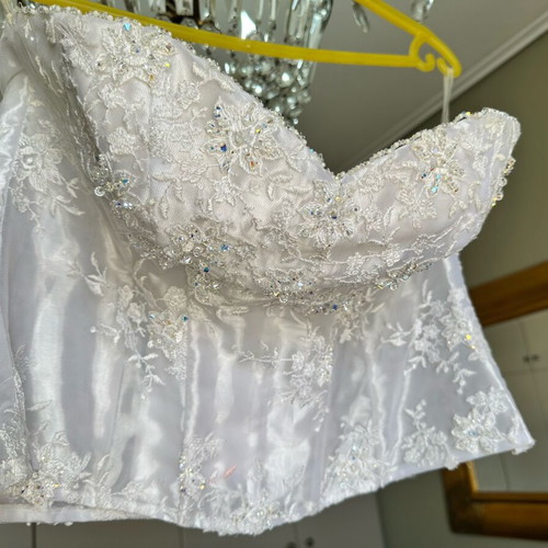 Wedding dress satin with lace and embroidered crystals, like new, size L