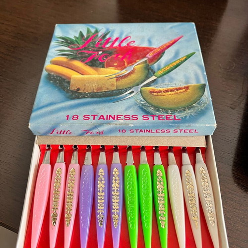 Vintage forks set of 12 new, assorted colors from 1970