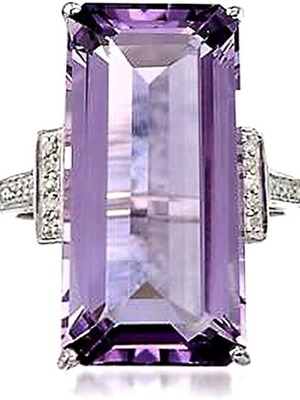 Ring with violet amethyst new, silver-plated metal, zirconia