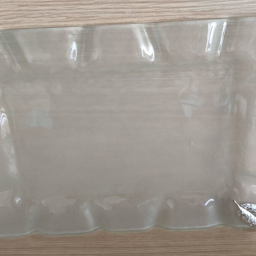 Glass Serving Tray like new, 35x25 cm, wavy design with silver leaves