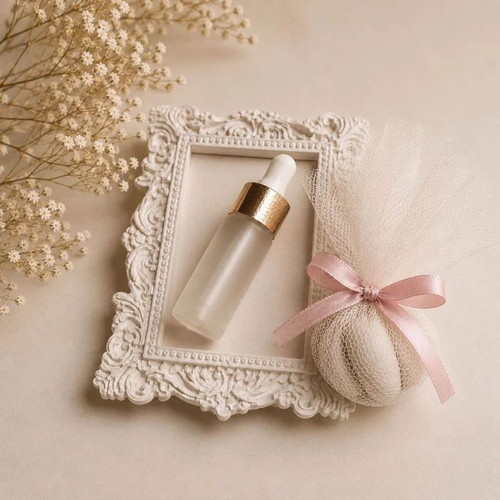 Vintage plaster frame with perfume bottle