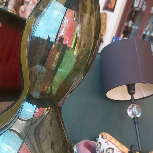 Table lamp made of green transparent thick glass like new