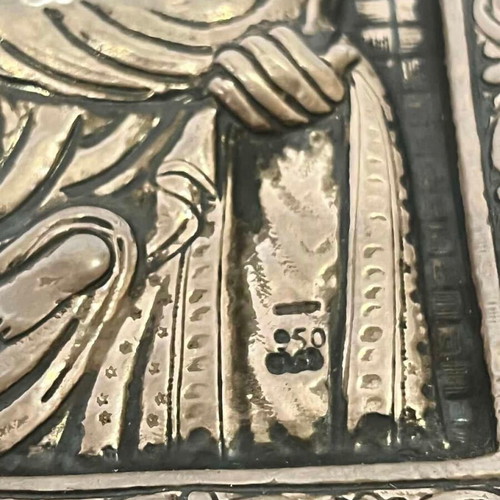 Silver religious icon of Panagia Odigitria used, 23.5x18 cm