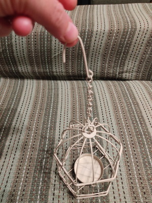 Metal cage candle holder with chain, ecru