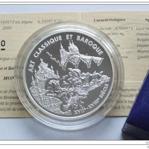 Silver coin France 6.55957 Francs 2000 new with box and certificate
