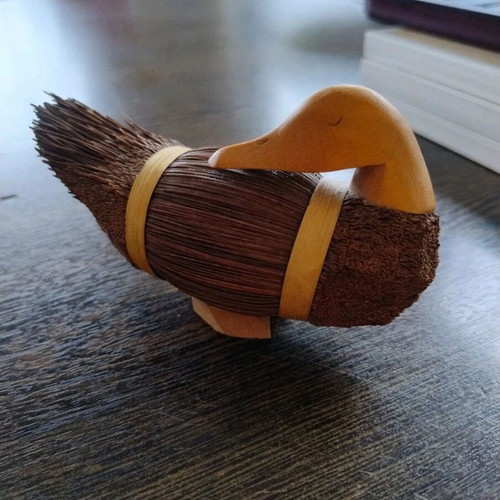 Handmade wooden duck woven from reeds, like new