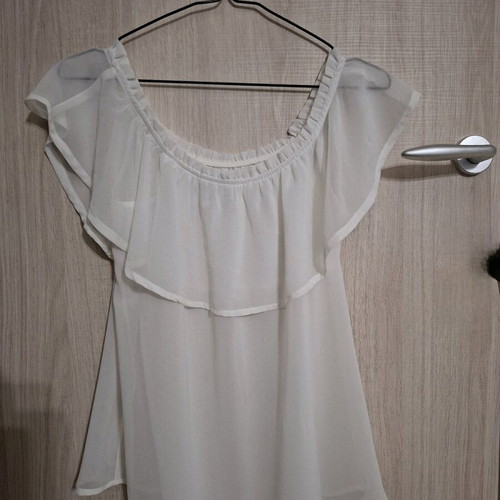 Celestino semi-transparent top with ruffles like new, white, size M