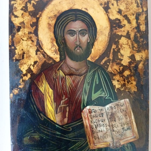 Jesus icon used 30x40 cm with gold leaf on solid wood
