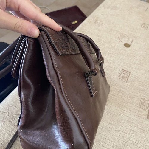 Vintage shoulder bag with croco details, brown and burgundy