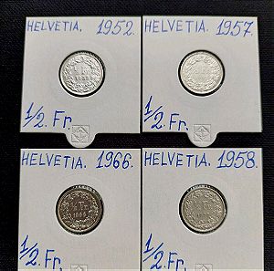 4 ασημένια νομίσματα Ελβετίας.