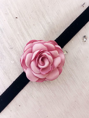 Black velvet choker with pink fabric flower new