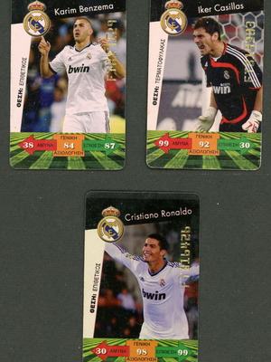 Soccer Stars plastic cards used with Ronaldo, Benzema, Iker