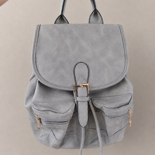 Eco Leather Drawstring Backpack with Burgundy Lining like new, grey
