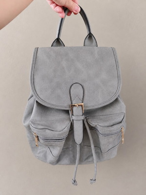 Eco Leather Drawstring Backpack with Burgundy Lining like new, grey