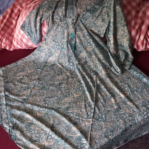 Summer silk dress like new, petrol-green-beige pattern, sizes M-L