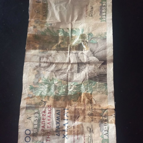 Thousand Drachma Occupation Banknote used
