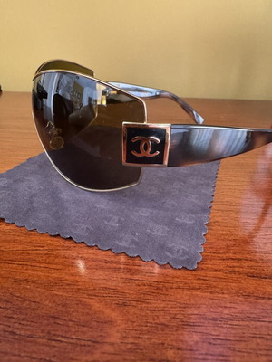 Chanel 4114 Vintage Oversized Shield Sunglasses, Brown & Gold
