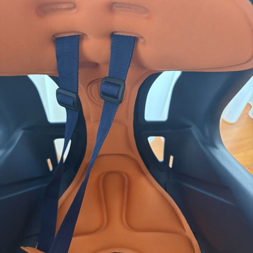 Child bike seat like new, dark blue with orange