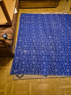 Handmade wool rug with embroidery blue like new