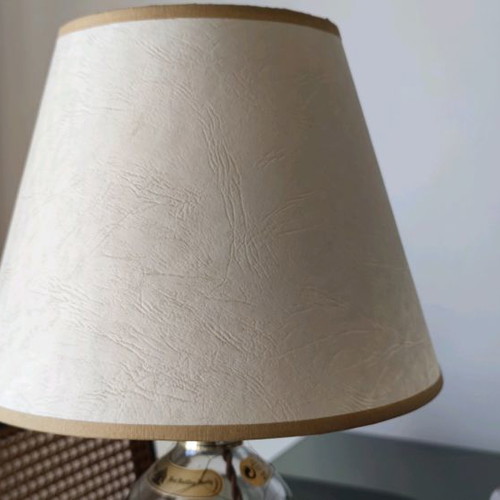 Dimple Golden Selection lamp used with handmade papyrus shade and wooden base