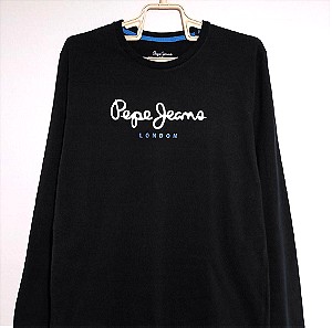 PEPE JEANS Αυθεντική Επώνυμη Ανδρική T-Shirt Μπλούζα Μακρυμάνικη Μαύρη Large