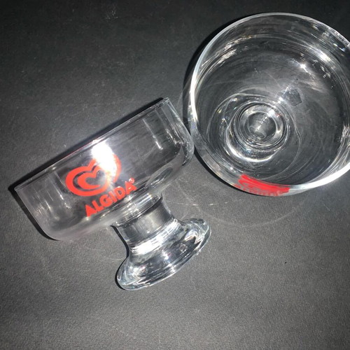Set of 2 glass Algida ice cream cups used