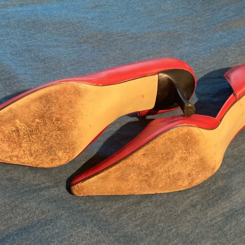Red leather pumps no 41 slightly used, 6 cm heel