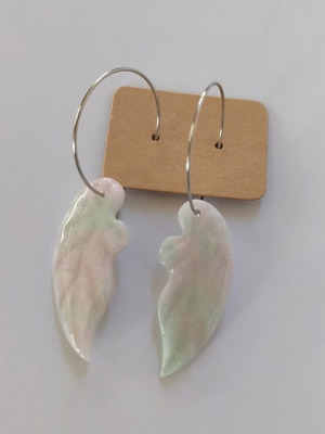 Handmade earrings with polymer clay and steel hoops, new, pink and green