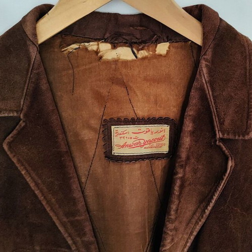 Men's vintage suede leather jacket used, brown, Anwar Yacout Alexandria