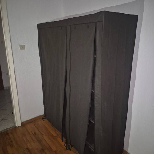 Fabric wardrobe used, dark gray, spacious with metal frame