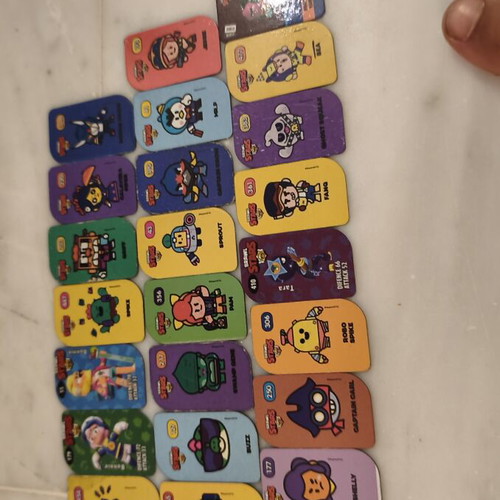 Brawl Stars collection of 29 tags and star-shaped cards