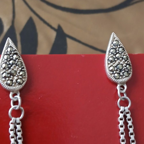Earrings with marcasite and natural pearls in 925 silver, like new, 6 cm