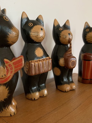 Wooden cat orchestra handmade, new, set of four figurines