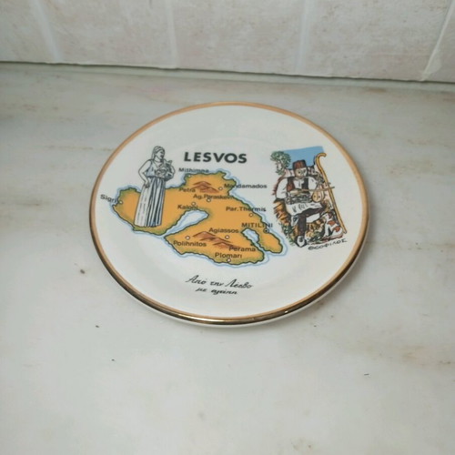 Decorative porcelain or ceramic plate with gold rim like new