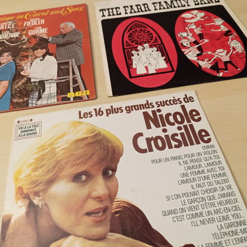 Set of 3 used vinyl records with Nicole Croisille, Christmastime, Farr Family Band