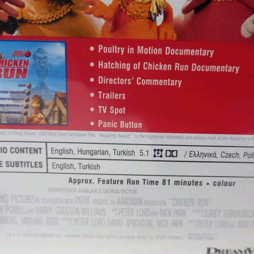 Chicken Run DVD like new with subtitles, comedy adventure fantasy