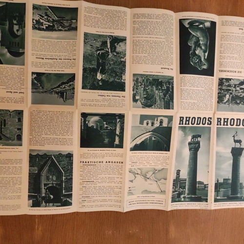 Rhodes Map lithograph by Egon Huber 1935 used, German language