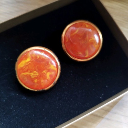 Vintage clip-on earrings used, gold and orange, large size