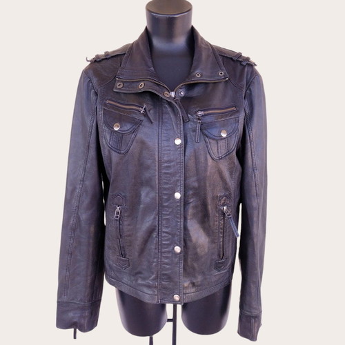 Bossini women's black leather jacket L used, soft leather