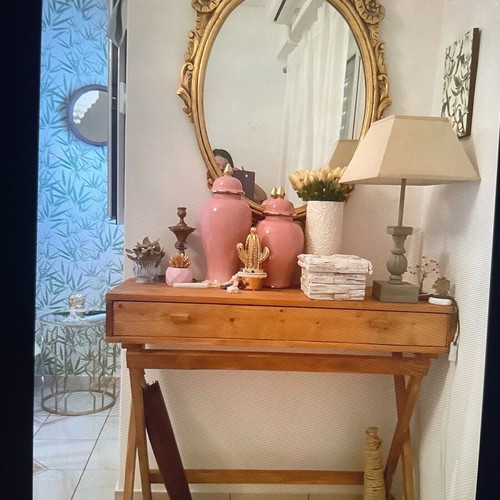 Desk made of natural wood like new with two drawers